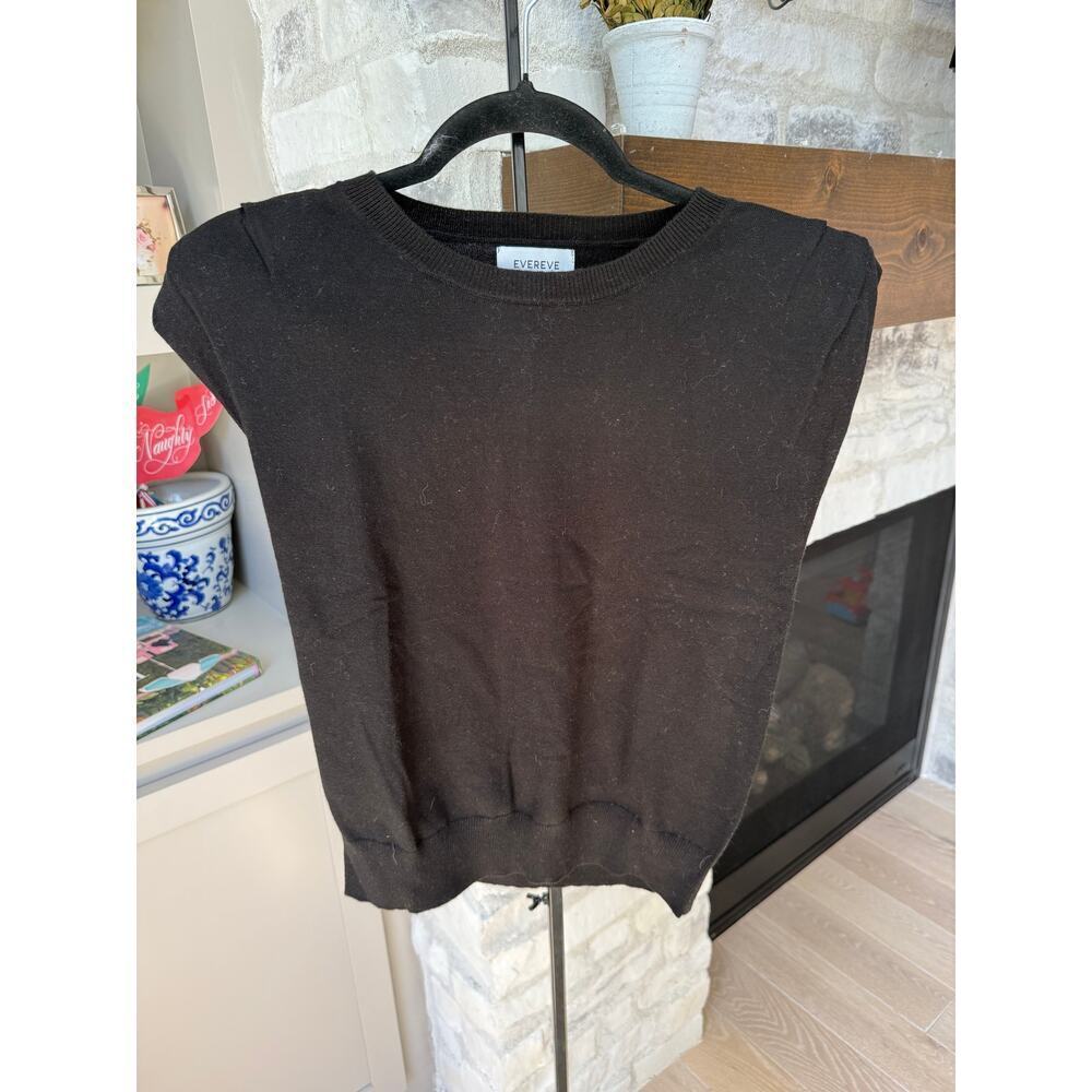 Evereve Women's Black Yara Strong Shoulder Knit Tank Top Sweater Size S - Picture 3 of 6